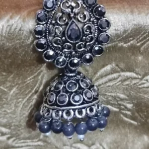 Oxidised Beautiful Design Black Kundan Stone Work Jhumka Earring