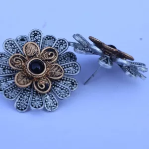Oxidised Silver and Gold Plated Flower Shape Earrings for Woman