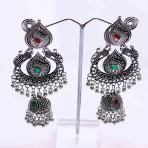 Traditional Oxidised Silver Peacock Design Earring for Women