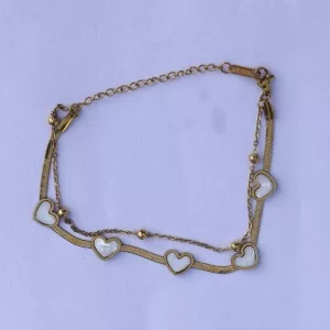 Gold Plated Dainty Cute Bracelet with White Heart