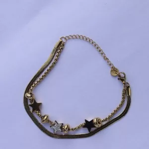 Yellow Gold Bracelet With Artificial Diamond studded Stars